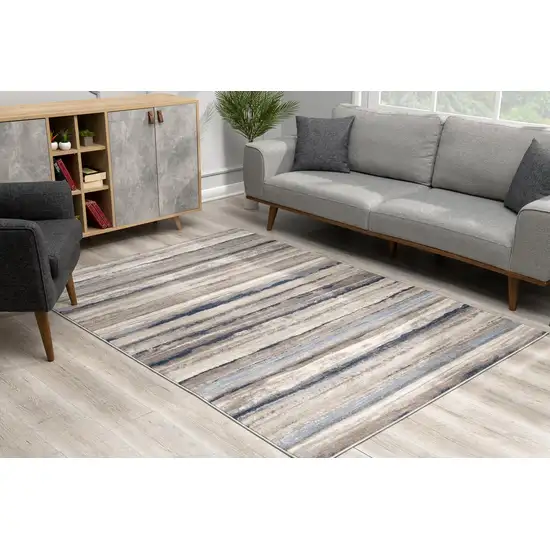 Blue and Beige Distressed Stripes Area Rug Photo 4