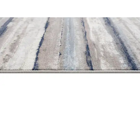 Blue and Beige Distressed Stripes Runner Rug Photo 4