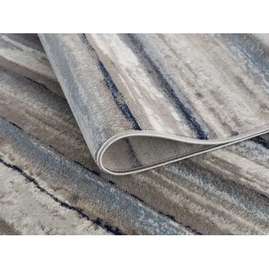 Blue and Beige Distressed Stripes Runner Rug Photo 1