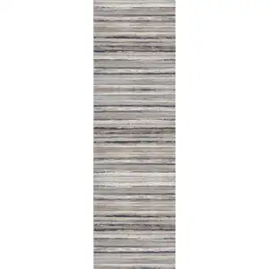 Photo of Blue and Beige Distressed Stripes Runner Rug