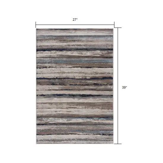 Blue and Beige Distressed Stripes Scatter Rug Photo 1