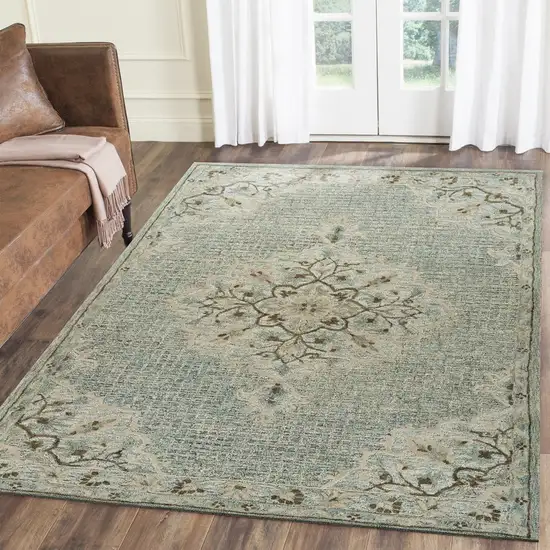 Blue and Beige Flor Medallion Area Rug Photo 8