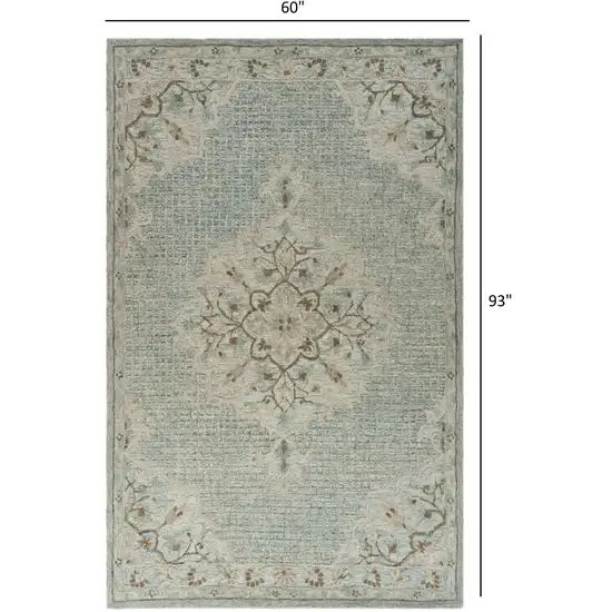 Blue and Beige Flor Medallion Area Rug Photo 6