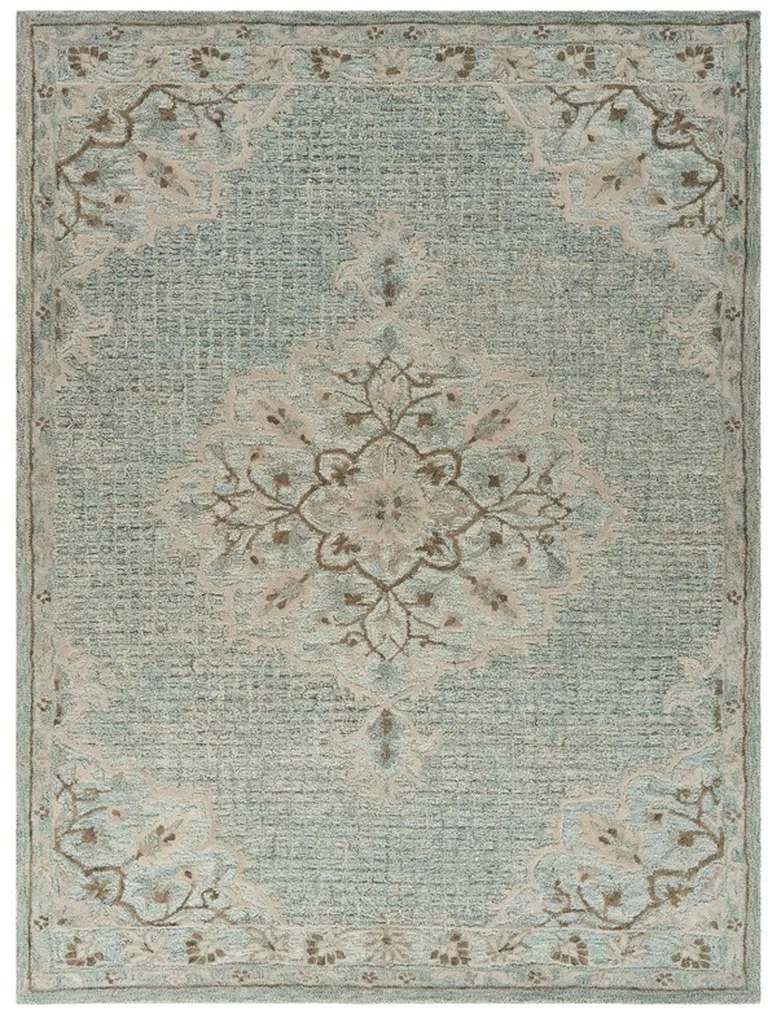 Blue and Beige Flor Medallion Area Rug Photo 1