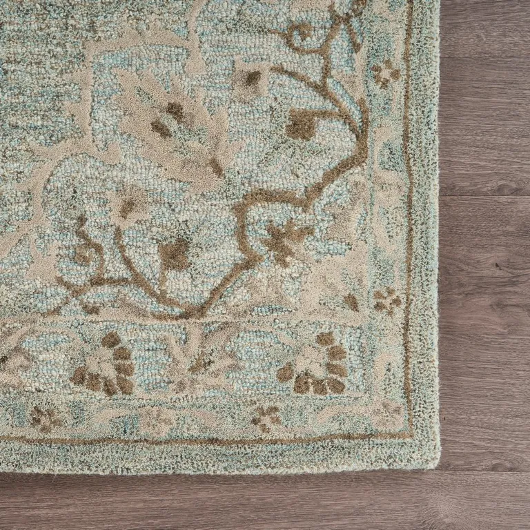 Blue and Beige Flor Medallion Area Rug Photo 5