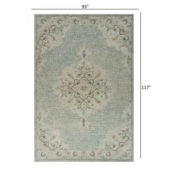 Blue and Beige Flor Medallion Area Rug Photo 6