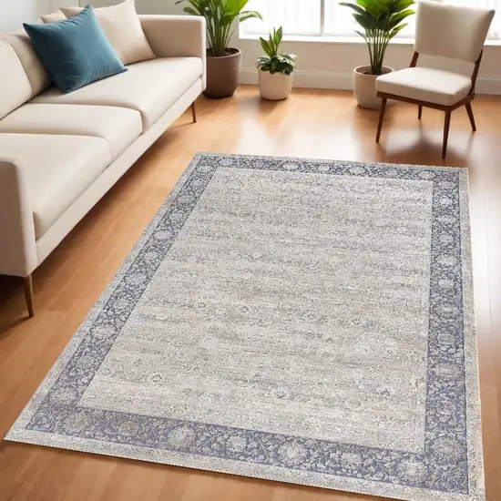 Blue and Beige Floral Area Rug Photo 1