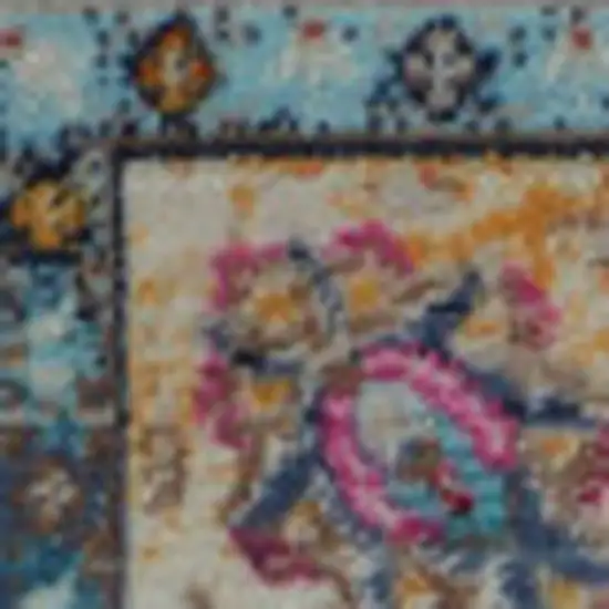 Blue and Beige Floral Distressed Area Rug Photo 8