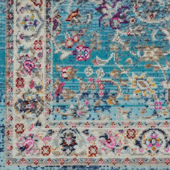 Blue and Beige Floral Distressed Area Rug Photo 4