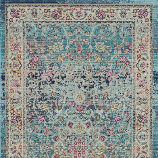 Blue and Beige Floral Distressed Area Rug Photo 6