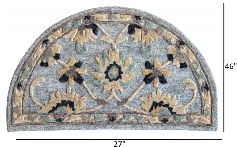 Blue and Beige Floral Hearth Rug Photo 2