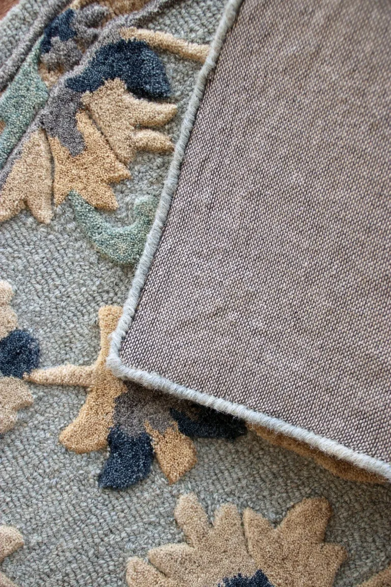 Blue and Beige Floral Hearth Rug Photo 5