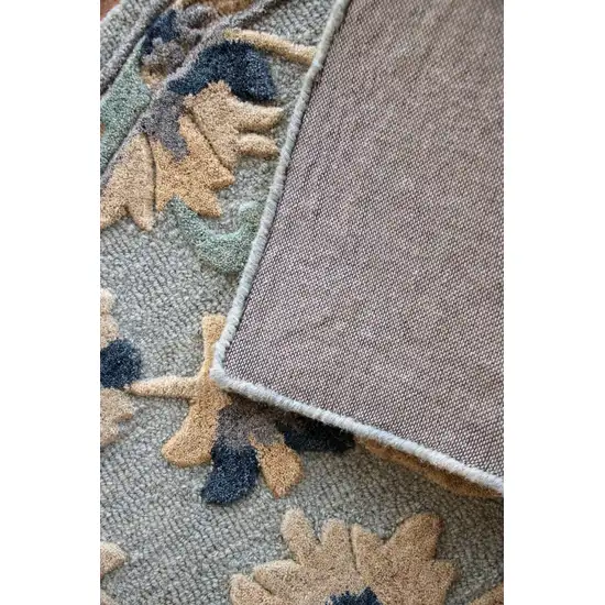 Blue and Beige Floral Hearth Rug Photo 5