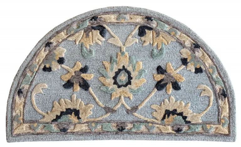 Blue and Beige Floral Hearth Rug Photo 1