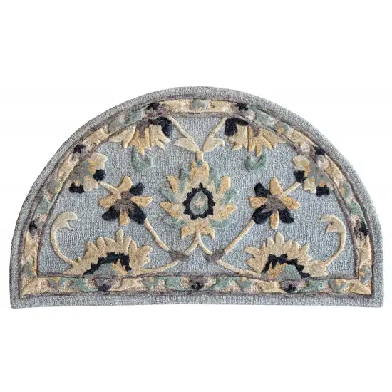 Blue and Beige Floral Hearth Rug Photo 1