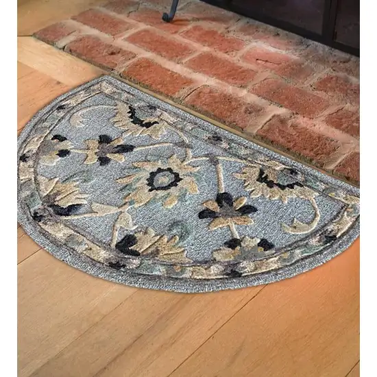 Blue and Beige Floral Hearth Rug Photo 6