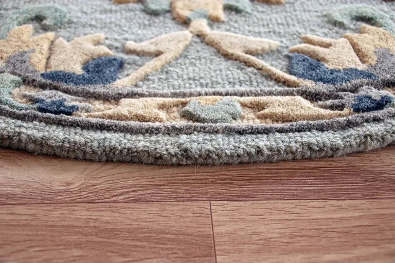 Blue and Beige Floral Hearth Rug Photo 4