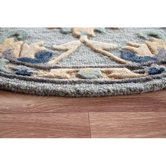 Blue and Beige Floral Hearth Rug Photo 4