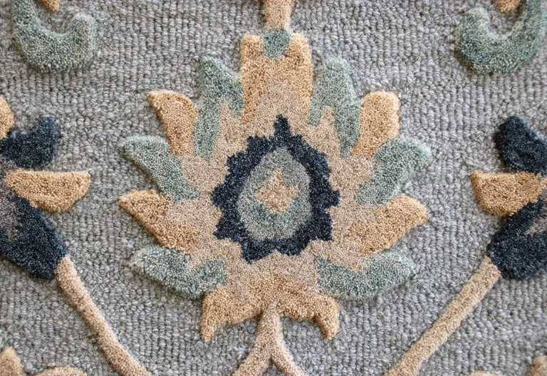 Blue and Beige Floral Hearth Rug Photo 3