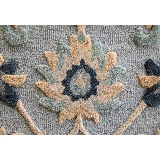 Blue and Beige Floral Hearth Rug Photo 3