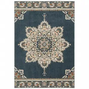 Photo of Blue and Beige Floral Medallion Indoor Area Rug