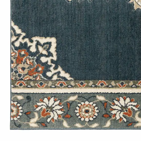 Blue and Beige Floral Medallion Indoor Runner Rug Photo 5