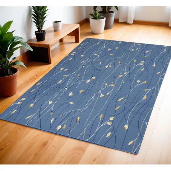 Blue and Beige Floral Power Loom Area Rug Photo 1