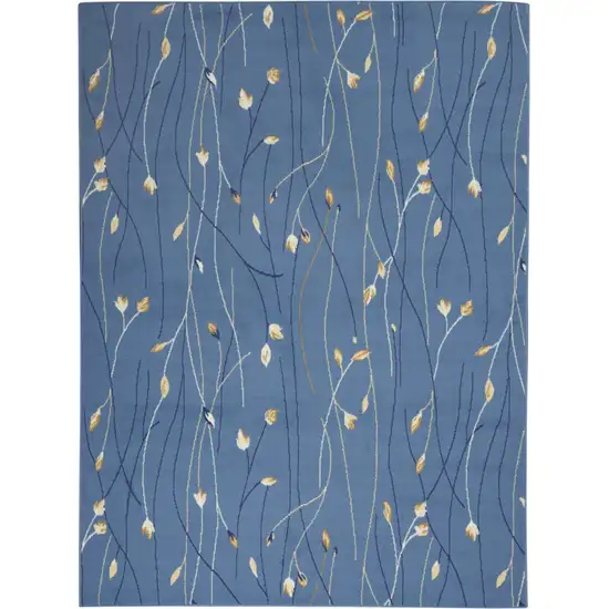 Blue and Beige Floral Power Loom Area Rug Photo 2