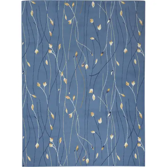 Blue and Beige Floral Power Loom Area Rug Photo 8