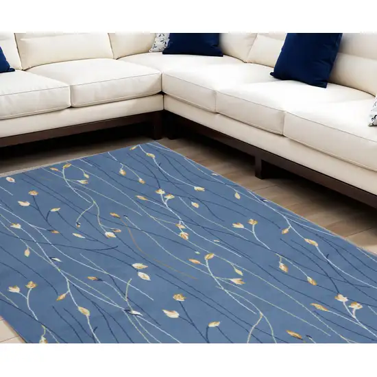 Blue and Beige Floral Power Loom Area Rug Photo 1