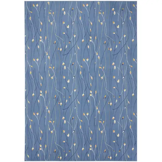 Blue and Beige Floral Power Loom Area Rug Photo 2