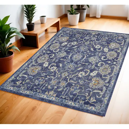 Blue and Beige Floral Power Loom Area Rug Photo 1