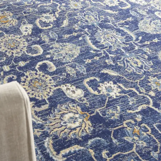 Blue and Beige Floral Power Loom Area Rug Photo 7