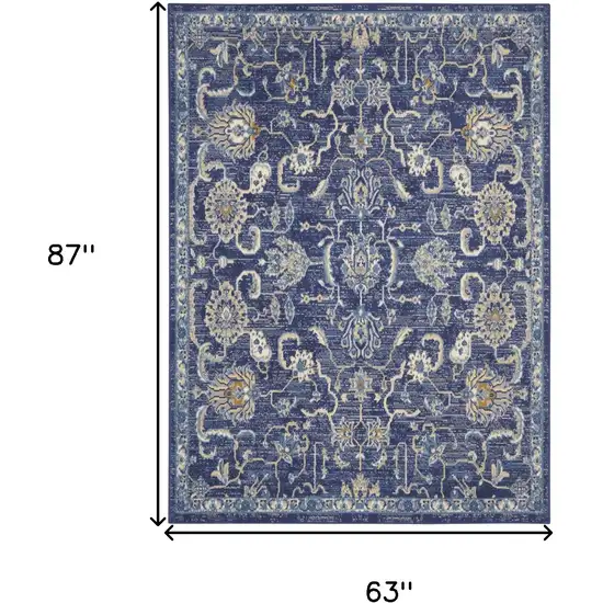 Blue and Beige Floral Power Loom Area Rug Photo 3