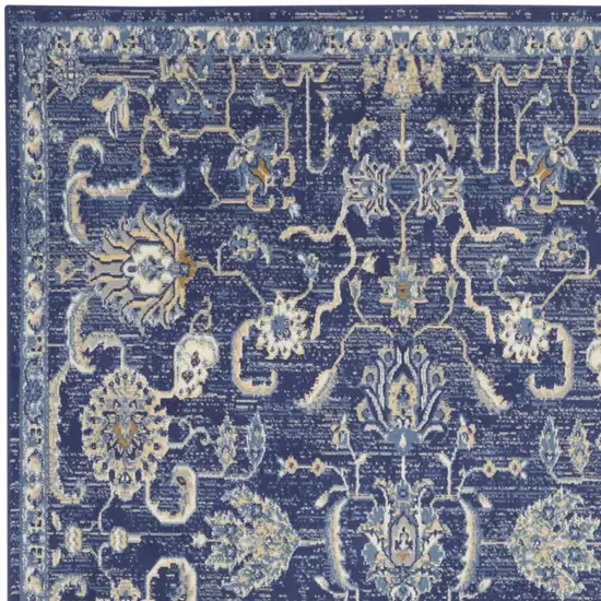 Blue and Beige Floral Power Loom Area Rug Photo 8