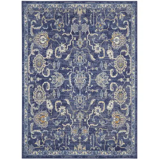 Blue and Beige Floral Power Loom Area Rug Photo 2