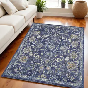 Photo of Blue and Beige Floral Power Loom Area Rug