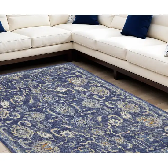 Blue and Beige Floral Power Loom Area Rug Photo 1