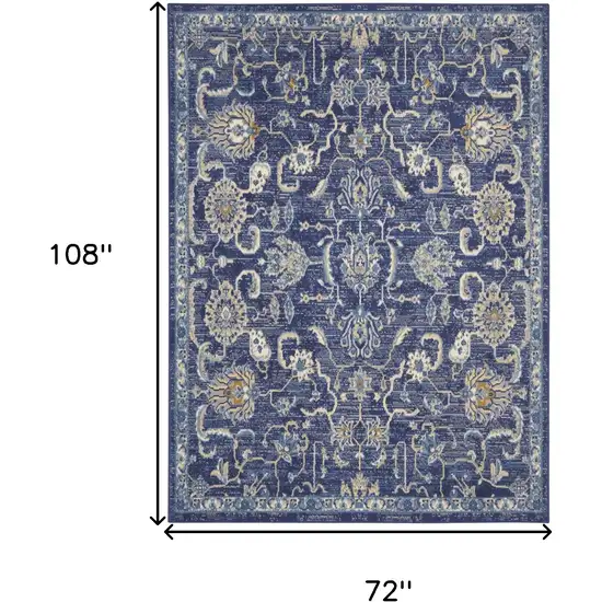 Blue and Beige Floral Power Loom Area Rug Photo 3