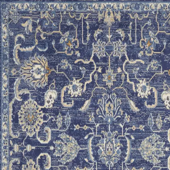 Blue and Beige Floral Power Loom Area Rug Photo 8