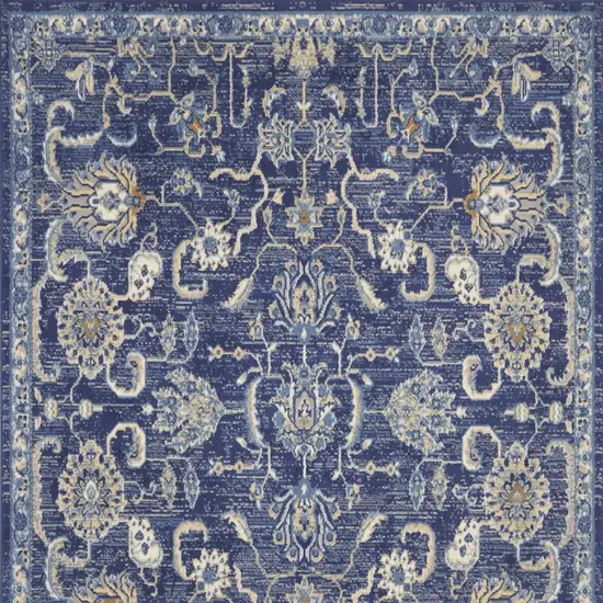 Blue and Beige Floral Power Loom Area Rug Photo 9