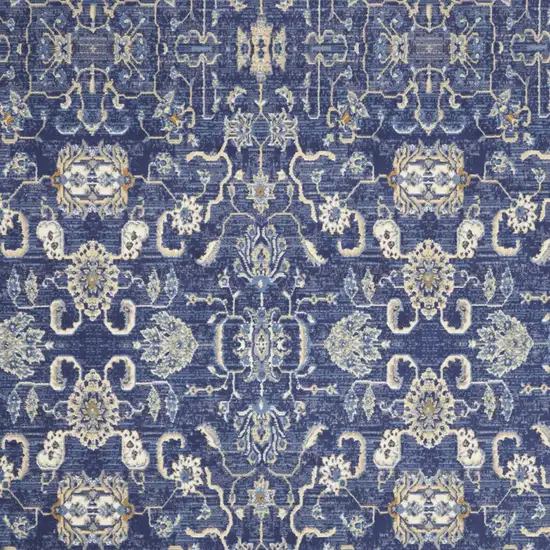 Blue and Beige Floral Power Loom Area Rug Photo 7