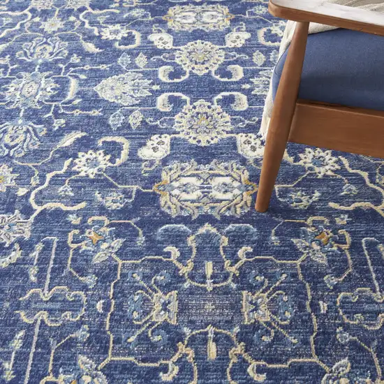 Blue and Beige Floral Power Loom Area Rug Photo 9