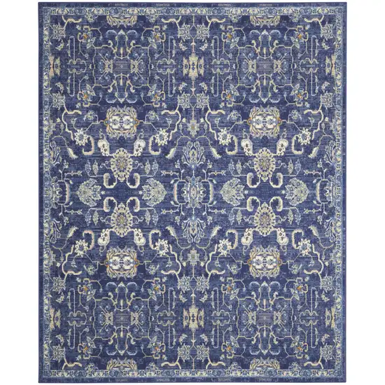 Blue and Beige Floral Power Loom Area Rug Photo 2