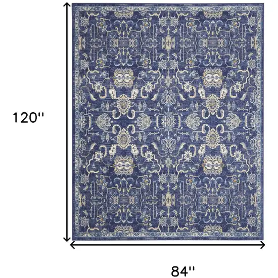 Blue and Beige Floral Power Loom Area Rug Photo 3