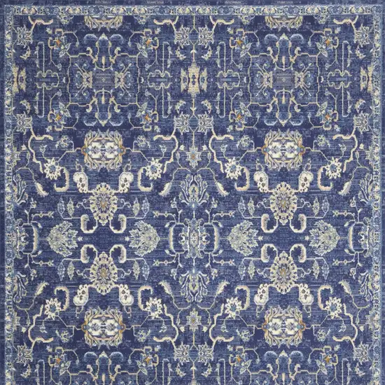 Blue and Beige Floral Power Loom Area Rug Photo 8