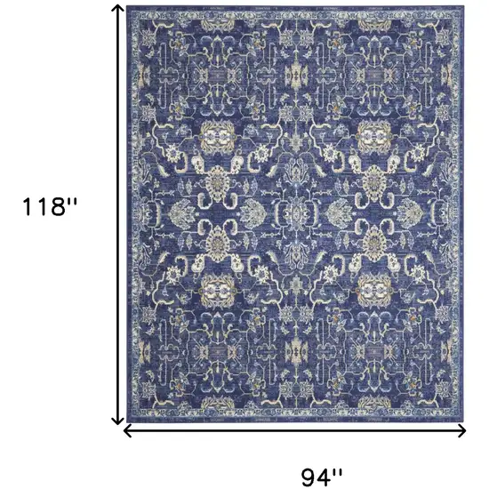 Blue and Beige Floral Power Loom Area Rug Photo 3