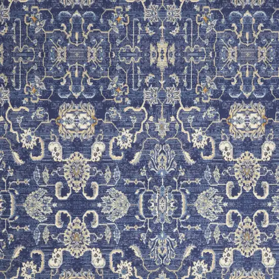 Blue and Beige Floral Power Loom Area Rug Photo 7