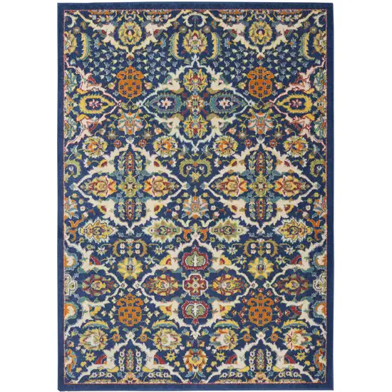 Blue and Beige Floral Power Loom Area Rug Photo 8