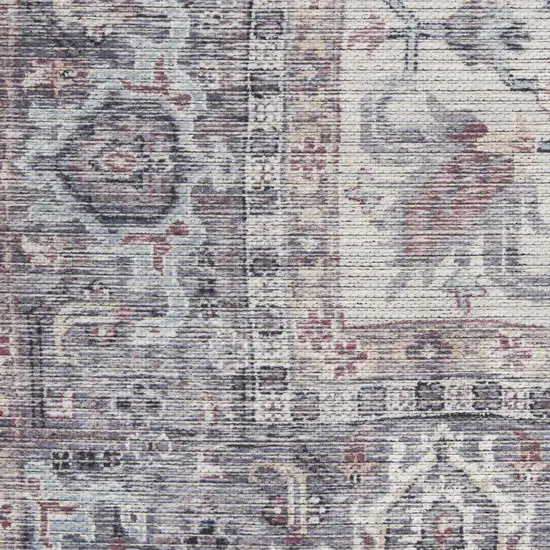 Blue and Beige Floral Power Loom Distressed Area Rug Photo 5